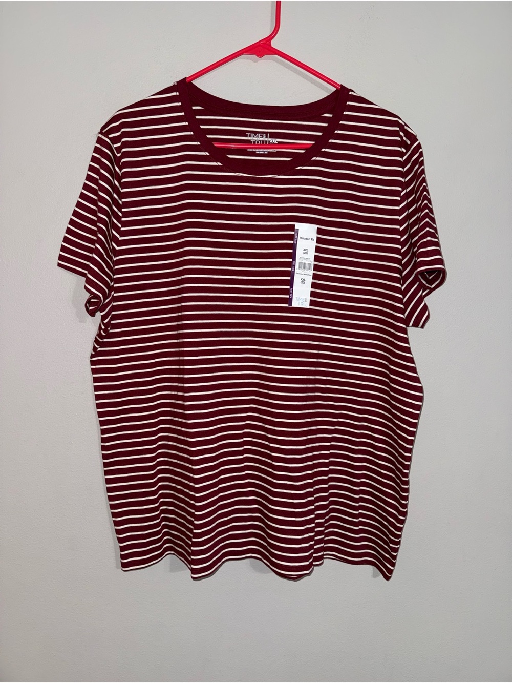 Time and Tru Women’s Burgundy & White Striped Crewneck T-Shirt XXL